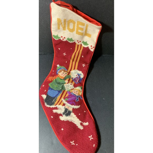 Unbranded Other - VTG Christmas Noel Boy Girl Children Letter To Santa Wool Needlepoint Stocking